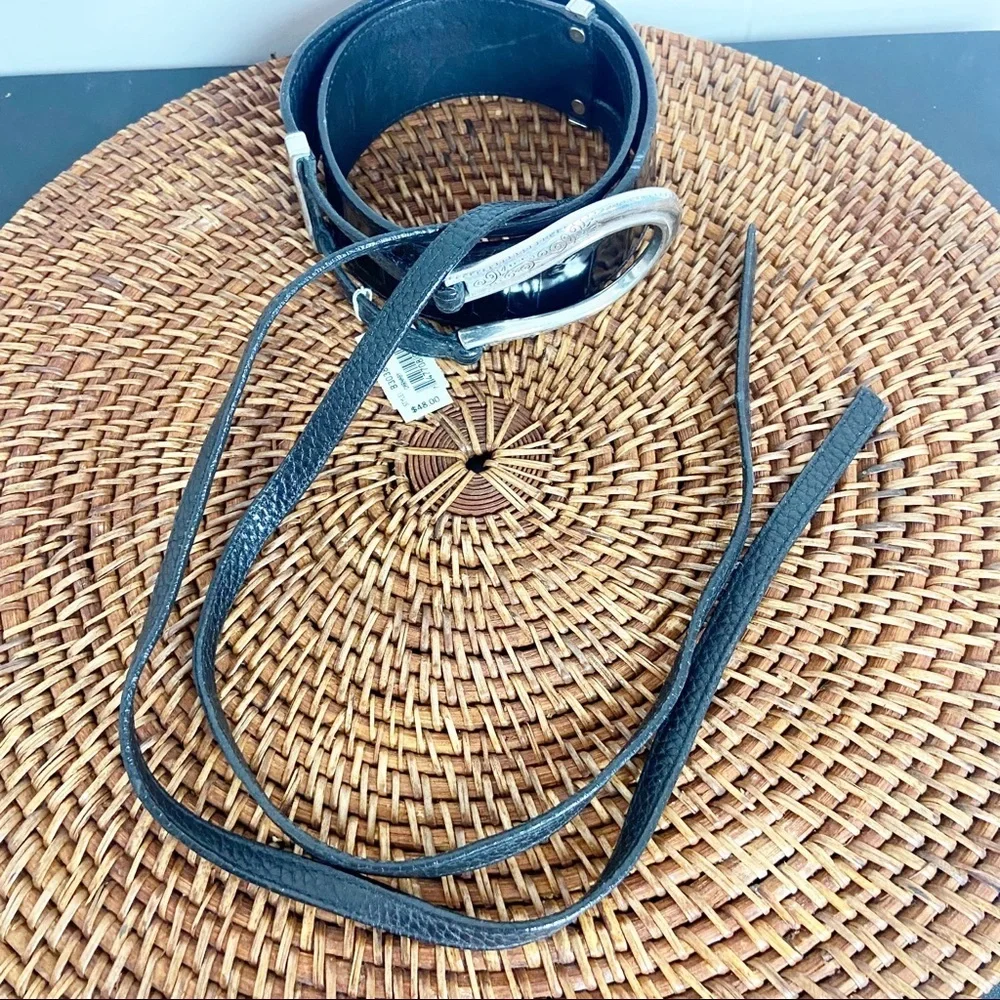 Vintage Women's Brighton Black Leather & Silver Hardware Belt Size SM B30383